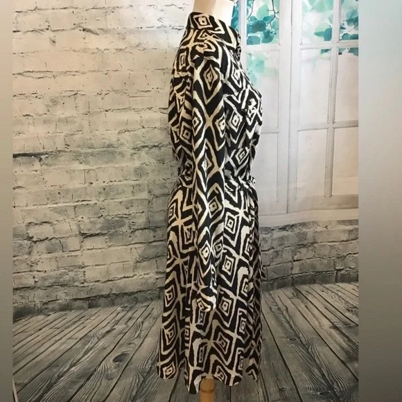 LAUREN by Ralph Lauren • Adorable Geometric Print Button Down Shirt Dress w Belt - Picture 5 of 11